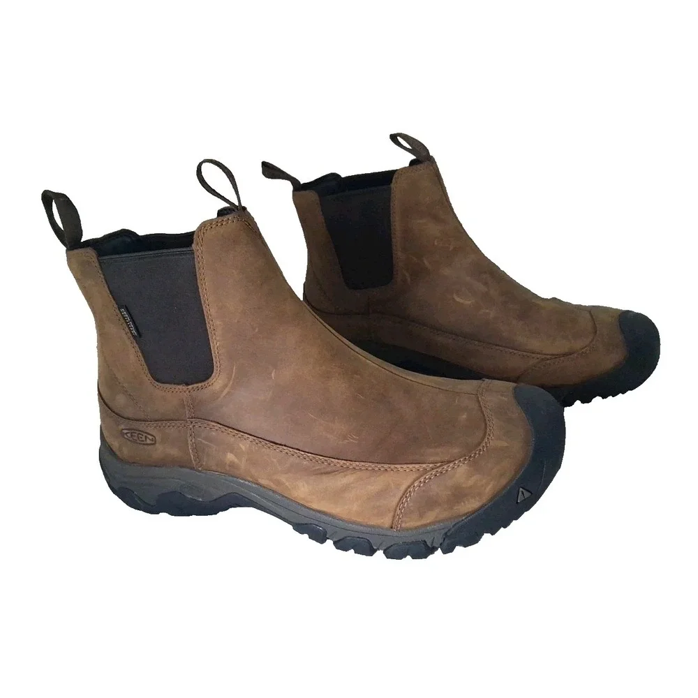 ✨KEEN Mens Size 14M Pull-On Anchorage III WP Leather Boots Earth/Mulch Insulated